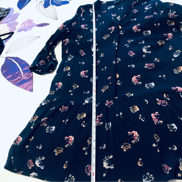 Reitmans XXL Button Front 3/4 Sleeve Navy Blue Floral Print tiered Dress - Picture 10 of 11